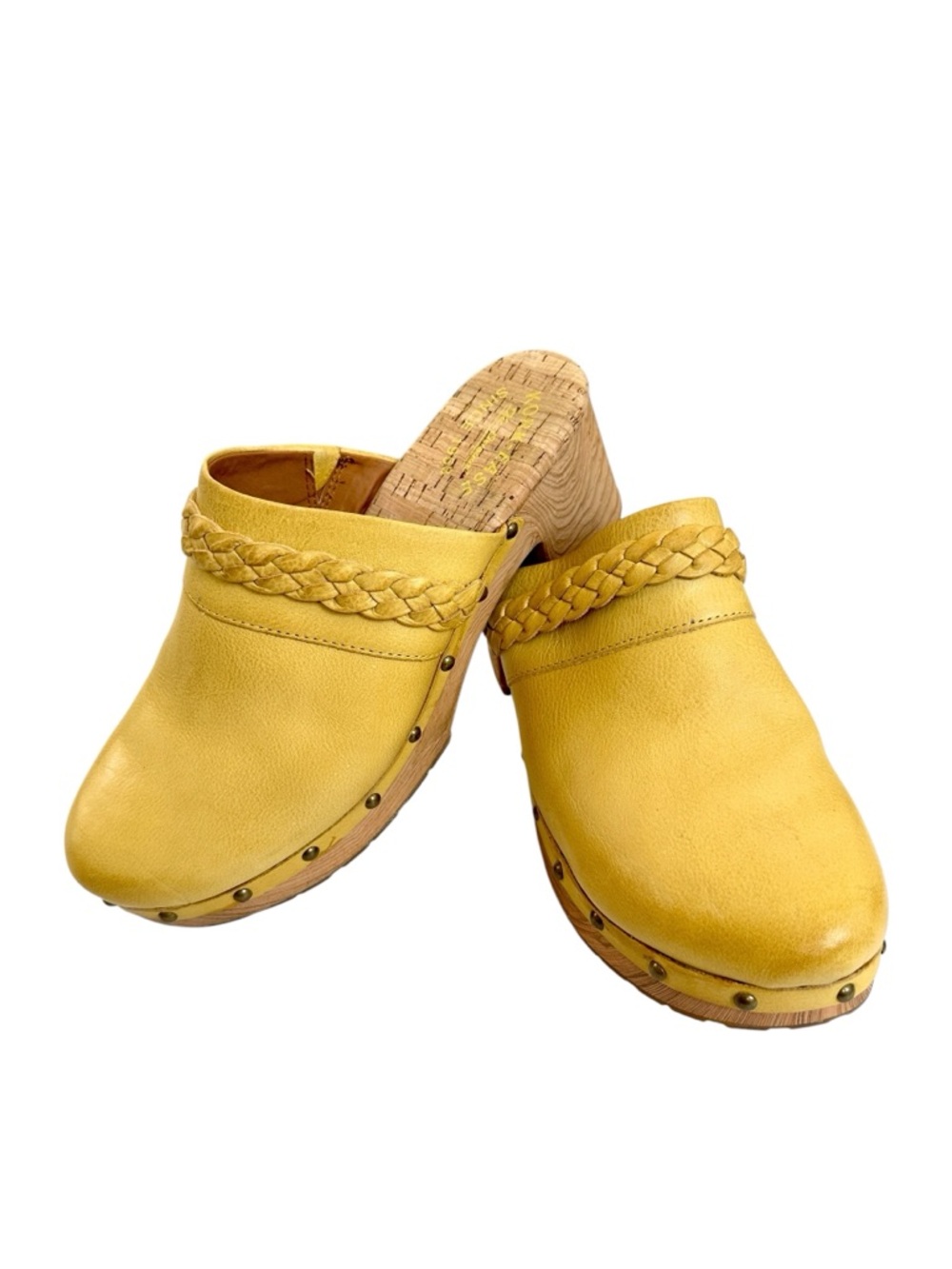 Kork-Ease Yellow Leather Braided Clog Mules - Picture 3 of 16